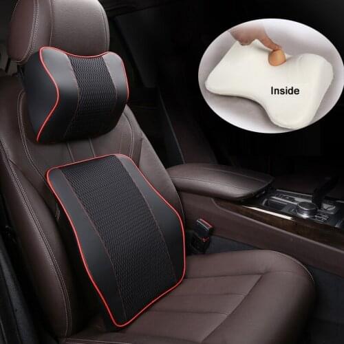 Pu Leather And Fabric Car Headrest Pillow Universal Memory Foam Comfortable Neck Pillows Fit Most Cars Quality Good E1 X25