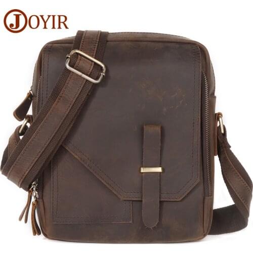 JOYIR Crazy Horse Leather Messenger Bag for Men Multifunctional Casual Crossbody Bags Work Travel Shoulder Bag for 9.7" Ipad