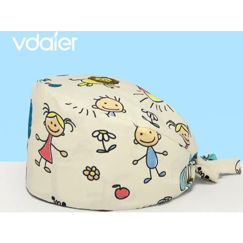 Fashion Working Cap with Sweatband Adjustable Tie Back Hats Printed for Women nurse accessories scrub cap long hair