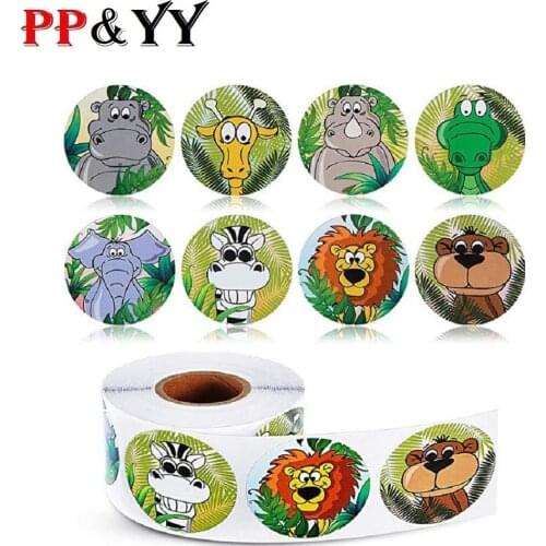 Zoo Animals Round Cute Stickers Roll Adhesive Label scrapbooking for notebook kids rewards stationery