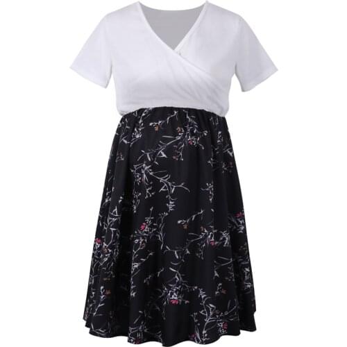 Summer New Casual Maternity Wear Short-sleeved Color Matching Breastfeeding Nursing Clothing Dress Long Skirt Pregnancy Clothes