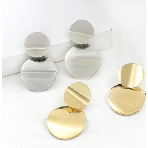 Metal geometry Double round stitching Acrylic Sequin Pendant earrings Simple fashion accessories Glamour creative jewelry