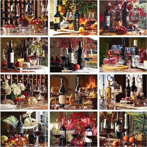 5D DIY Diamond Painting Kits Wine Diamond Embroidery Fruit Full Round With AB Drill Mosaic Rhinestone Kitchen Home Decoration