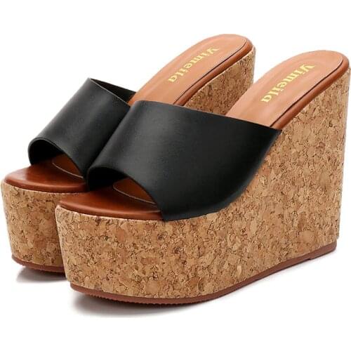 2020 Summer Women 13cm High Heels Sandals 7cm Platform Wedges Hemp Mules Luxury Slipper Slides Female Leather Beach Dress Shoes