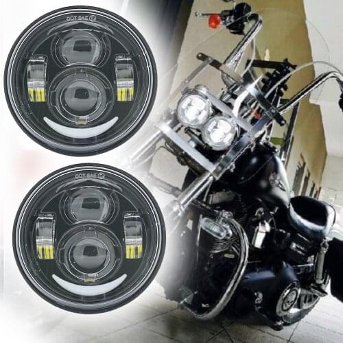 2 Pcs Black/Chrome 4.65 Inch Headlamp With White Daytime Running Light For Fat Bob 5" Dual Projector LED Headlights