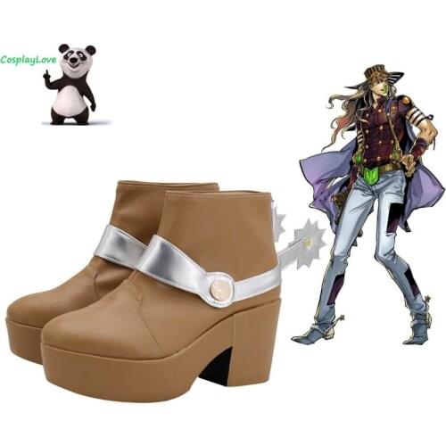JoJos Bizarre Adventure: Steel Ball Run Gyro Zeppeli Brown Cosplay Shoes Long Boots Leather Custom Made