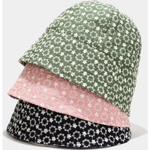 Cotton Small Flower Embroidery Bucket Hat Fisherman Hat Outdoor Travel Sun Cap Hats for Men and Women 281
