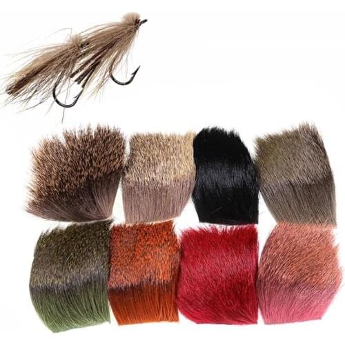 1PC 5X5cm Fly Tying Deer Hair Patches Caddis Dry Fly Tying Material Natural and Dyed Orange Black Red Green Olive Tan