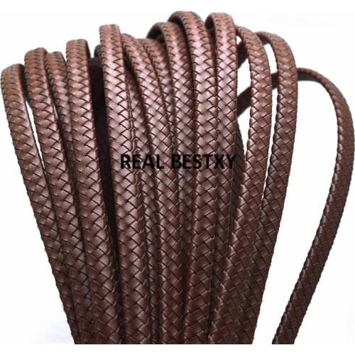 REAL BESTXY 2m/lot 7*3mm brown Flat braided Leather Cord second layer Leather Rope String for DIY Jewelry Making super fiber