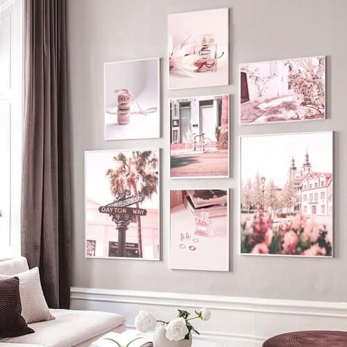 Nordic Modern Fashion Pink Style Poster Wall Art Canvas Print Flower Scenery Picture Painting Dormitory Design Home Wall Decor