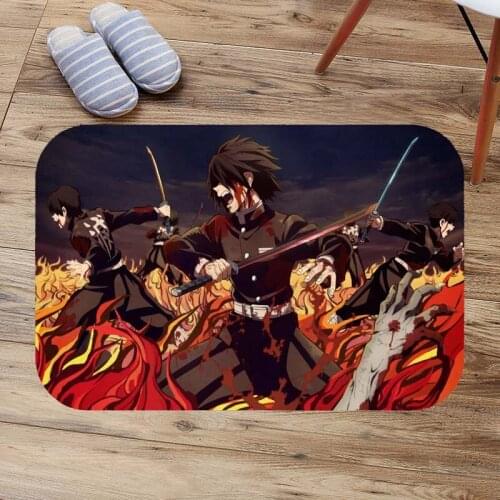 Demon Slayer Floor Mat Anti-slip Kitchen Carpet Bathroom Toilet Tapete Water Absorption Non-slip Bath Rug Porch Doormat