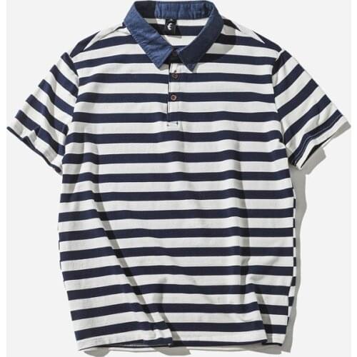 Mens polo shirt New summer striped short sleeved loose teen tops