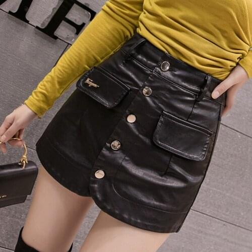 Sexy women front buttons black short skirt 2020 new high waist slim korea short skirt shorts female fashion short trousers