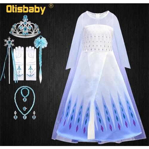 Snow Queen 2 Christmas Elsa Anna Costume for Girls Kids Elza Dress Up Autumn Fancy Dress White Gowns for Children Fantasia Elsa