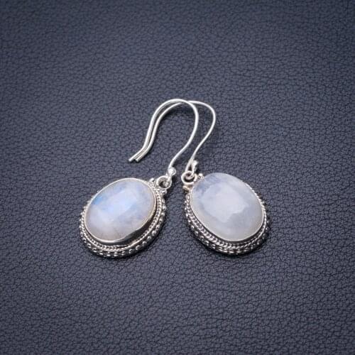 StarGems Natural Rainbow Moonstone Handmade 925 Sterling Silver Earrings 1.75" D6523