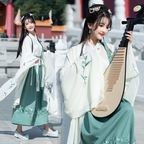 Style improved Han dress women Qi waist Ru skirt wear silk Han elements Qing Yi big sleeve shirt five piece set spring