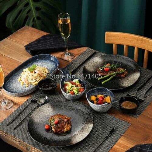 Japanese Style Tableware Set Ceramic Net Celebrity Couple Double Pasta Household Plate Western Knife Fork Spoon Steak Plate