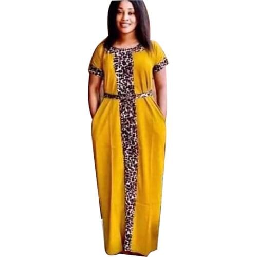 Tilapia fashion plus size leopard patchwork maxi long casual african dress elastic loose vestidos with pockets