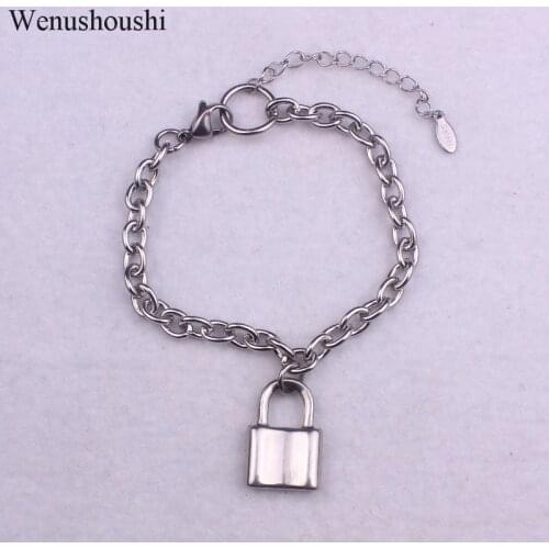 Titanium cool girls stainless steel rock chains lock charm bracelets women punk hiphop personality jewelry di067