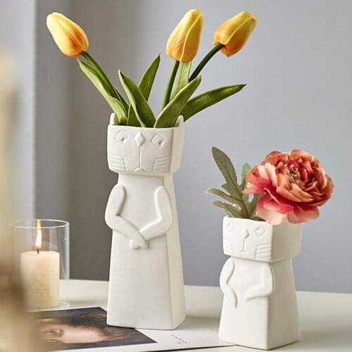 Creative Ceramic Vase Cat Model Living Room Decoration Hydroponics Flower Pots Decorative Nordic Vase Decoration Home Gifts