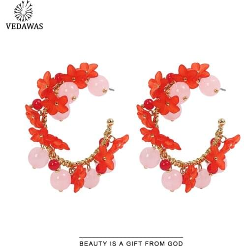 Vedawas Fashion Round Flower Hoop Earrings for Women Korean Cute Romantic Colorful Stud Earrings Wedding Jewelry Party Wholesale