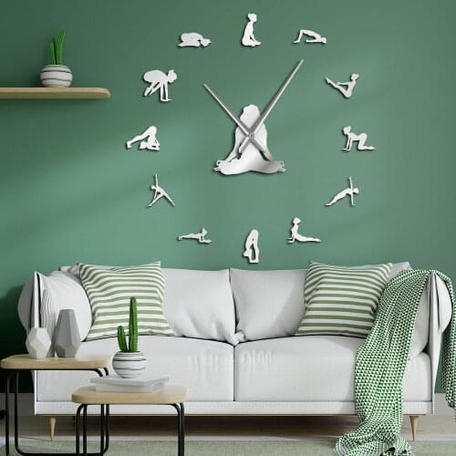 Yoga Poses DIY Frameless Giant Wall Clock Find Your Balance Meditation Wall Art Home Dcor Modern Large Watch Mindfulness Gift