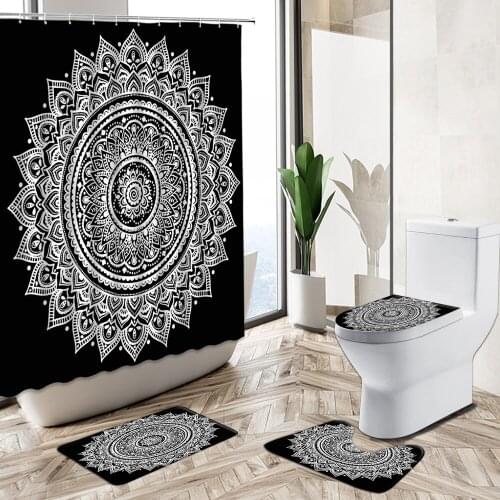 Indian Mandala Pattern Printing Waterproof Shower Curtain Set Bathroom Non-Slip Pedestal Rug Toilet Cover Exotic Home Decoration
