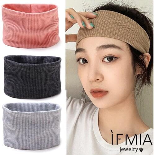 IFMIA Womens Headband Solid Color Knitting Elastic Floral Cross Knot Hair Band Wide Stretch Girls Hairband Hair Accessories New