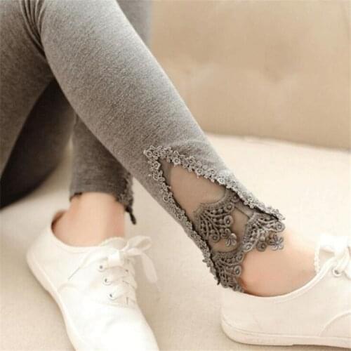 VIIANLES Women Leggings Autumn Fashion Triangle Lace Leggins Hollow Out Legging High Elastic Pants Woman Slim Cotton Trousers