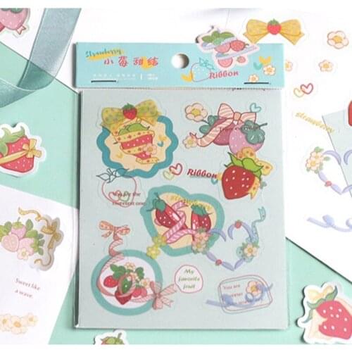 3 Sheets /Bag Sweet Strawberry Ribbon Decorative Stickers Notebook Diary Sticker