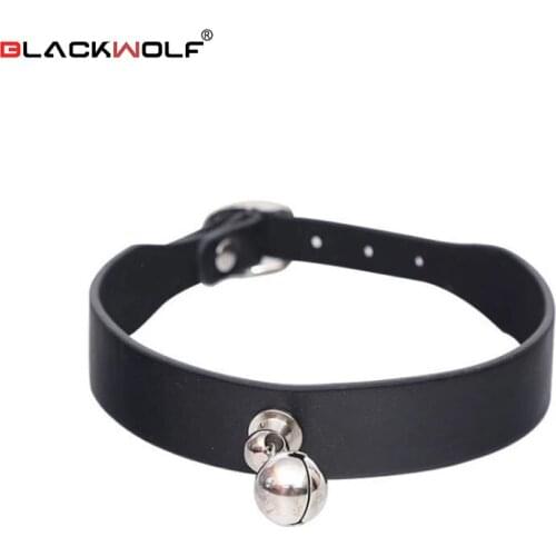 BLACKWOLF PU Leather Bells Collar with Leash BDSM Bondage Fetishs Necklace Adult Lingerie Sex Accessories for Woman Jeux Sexuel