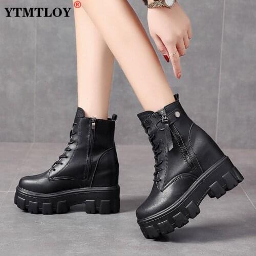 Platform Wedge Boots Women Shoes Black Chunky Ankle Boots Outdoor Elegant Height Increasing Short Boots Women Botas Mujer