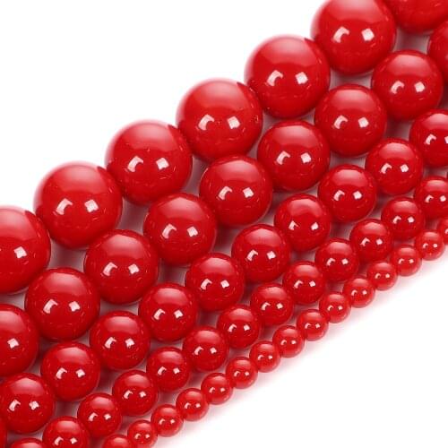 Natural Stone Beads Red Coral Jade Round Loose Beads For Jewelry Making Bracelet DIY Accessories Needlework Strand 4-12MM