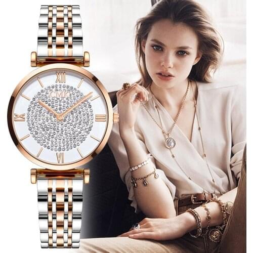 Luxury Relogios Feminino Fashion Diamond Design Rose Gold Watch Women Watches Round Dial Stainless Steel Quartz WristWatch Gifts