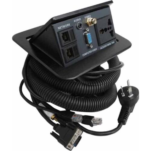 High Quality Hidden Extension Socket With AC Universal Electrical outlets+ 3.5 audio+ video+ Computer video+2 RJ45 Manual Pop up