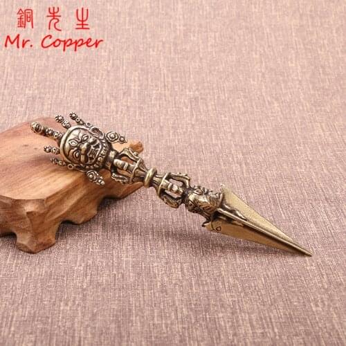 Pure Copper Tibetan Buddhism Dharma Horsehead Vidyā-rājā Pupa Vajra Pestle Desktop Ornament Antique Brass Figurines Decorations