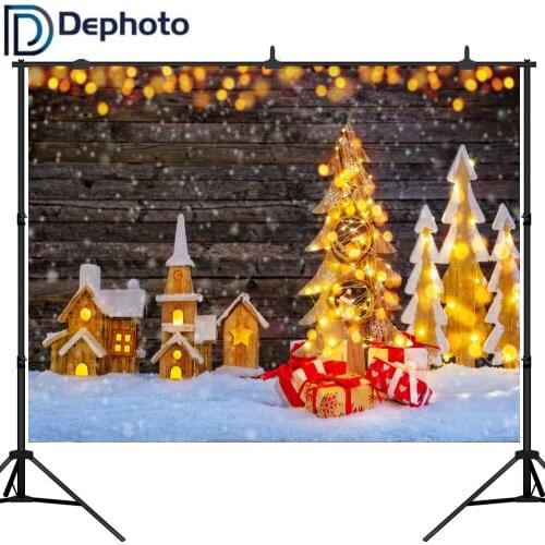 Dephoto Photographic Background Wooden Gift Child Bright Christmas Tree Snow Fantasy Backdrop Photography Photocall Props