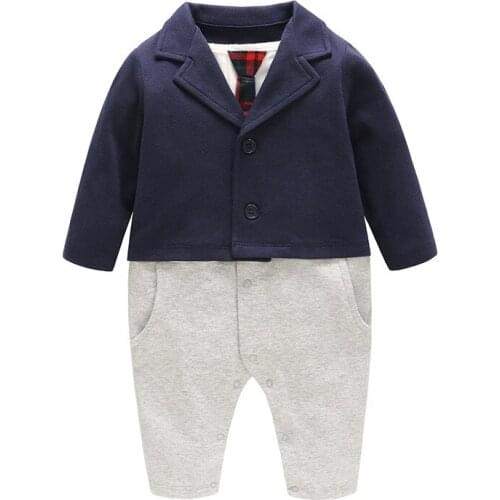 Baby Rompers Spring Newborn Infant Baby Boys Long Sleeve Romper Jumpsuit Baby Clothes with Tie