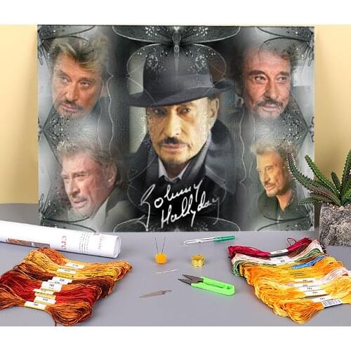Johnny Hallyday Pre-Printed 11CT Cross Stitch Embroidery Set DMC Threads Painting Sewing Hobby Handmade Needle For Package