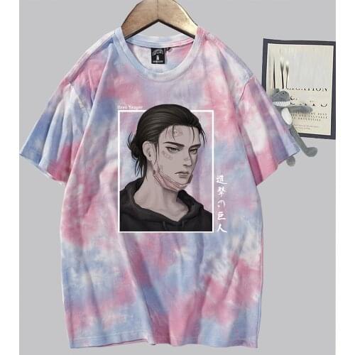 Japanese Anime Attack on Titan Eren Yeager T Shirt Men Hip Hop Tee Unisex Causal Short Sleeve High Quality Tie-dye Clothes