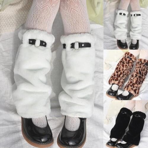 Leg Warmers Solid Color Adjustable Autumn Winter Leopard Plush Warm Leg Socks for Daily Wear