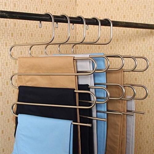 Hot Sell New Magic Stainless Steel Trousers Hanger Multifunction Pants Closet Belt Holder Rack S-type 5 Layers Saving Space