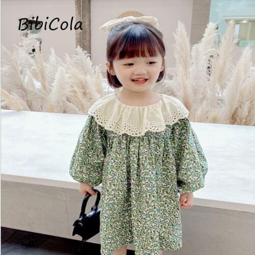 New Han Fanchun Girls' Dress Floral Knee-length Princess Dress Lace Round Neck Long Sleeve Dress Spring and Autumn