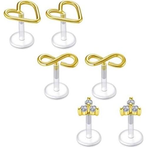 JFORYOU Tragus Rings 16G Clear Acrylic Bar Heart shaped Helix Cartilage Earring Lip Rings Labret Studs Women Gilrs Body Piercing