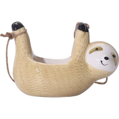 Ceramic Sloth Hanging Planter for Indoor and Outdoor Plants Cute Flower Pot Planter Holder for Succulent Plants Home Decor