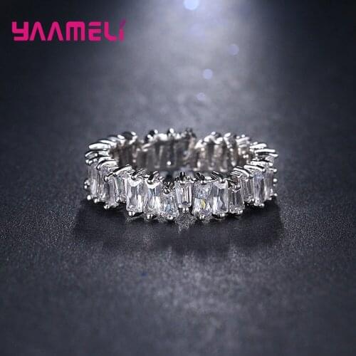 925 Sterling Silver Rings for Women Statement Irregular Baguette CZ Crystal Fashion Full Cubic Zircon Wedding Engagement Jewelry