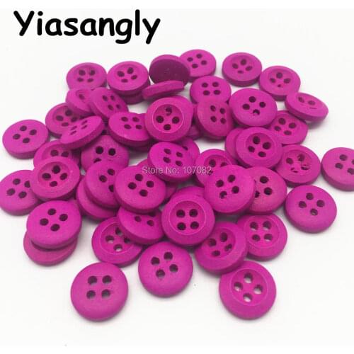 100pcs 11.5mm Fuchsia Pink Wood Round Buttons Embellishments Scrapbooking Cardmaking Crafts 4 Holes Button