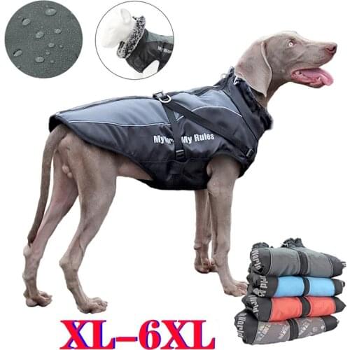 Large Pet Dog Jacket with Harness Winter Reflective Pet Coat Clothes Warm Medium Dog ChristmasCoat ClothesFrench Bulldog Outfits