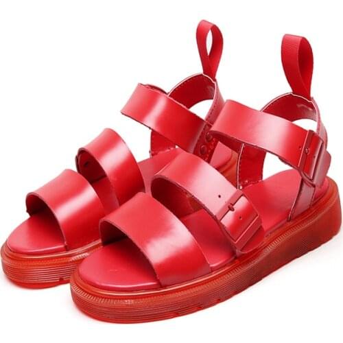 Summer Large Size Casual Retro Metal Buckle Mens And Womens Leather Sandals Open Toe Flat Comfortable Fish Mouth Beach Shoes