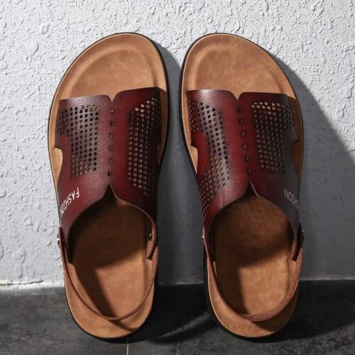 Men shoes leather genuine man new 2020 summer breathable beach sandals italian slippers for 39 casual outdoor walking handmade